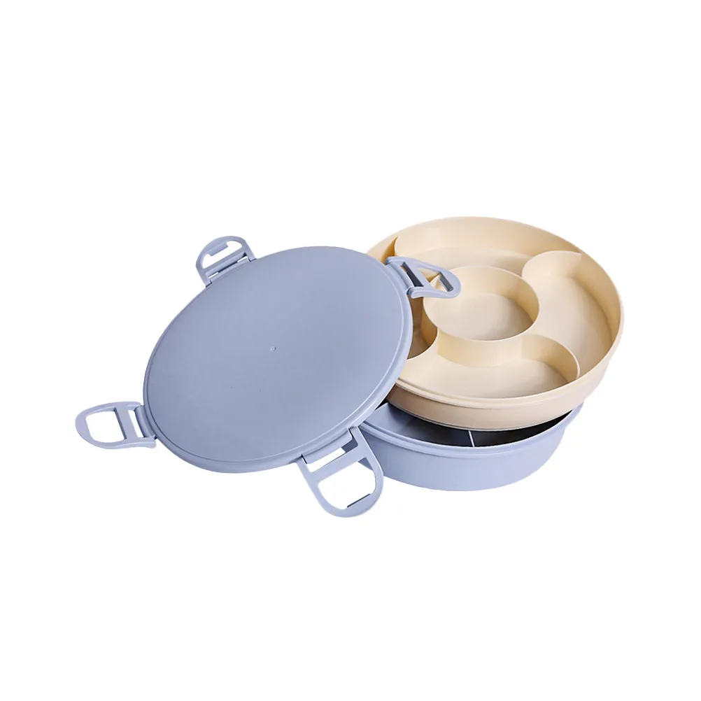 

Double Layer Plastic Fruit Serving Plate with Sealing Cover Wavy Brim Candy Color Snack Dish for Appetizers Cheese Fruit Outdoor