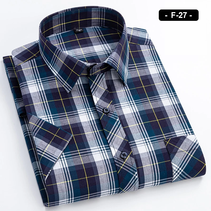 Chemises à carreaux à manches courtes pour hommes, vêtements de plage pour jeunes garçons, chemises décontractées confortables, coton coloré,
