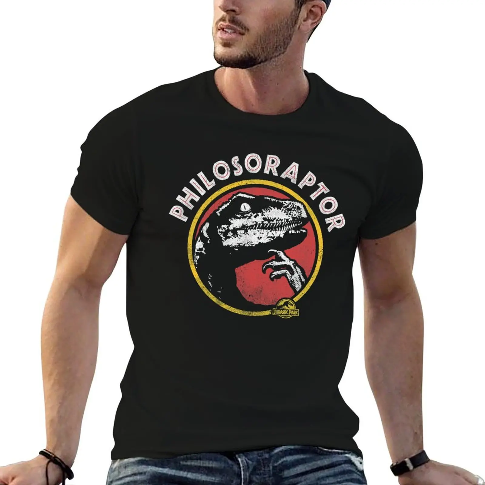 Jurassic Park Philosoraptor Distressed Portrait T-Shirt quick drying cotton graphic tees t shirts for men pack