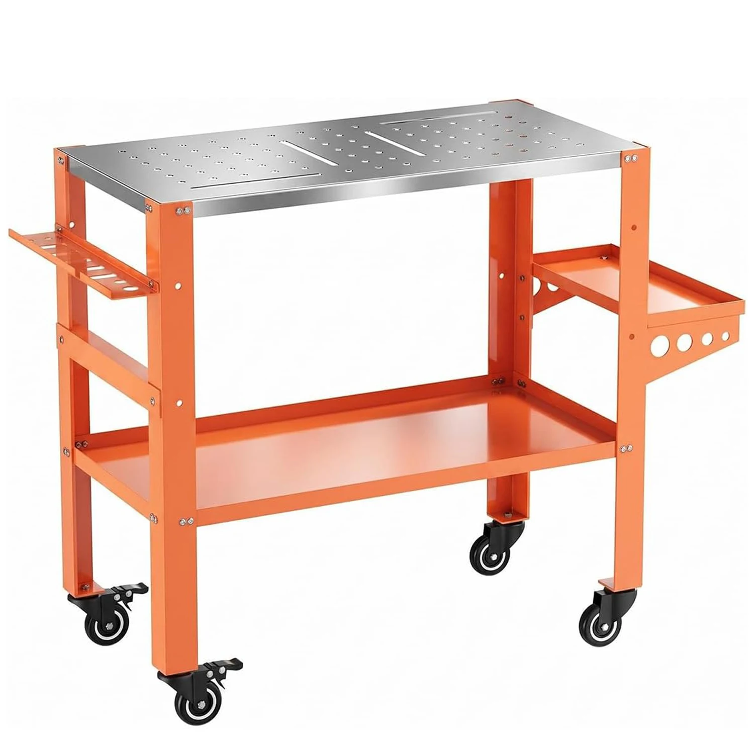 36 x 18 Inch Welding Table 1200 lbs Capacity Welding Workbench Table with Lockable Wheels,Tool Rack & Tray, Tool Slots and 5/8