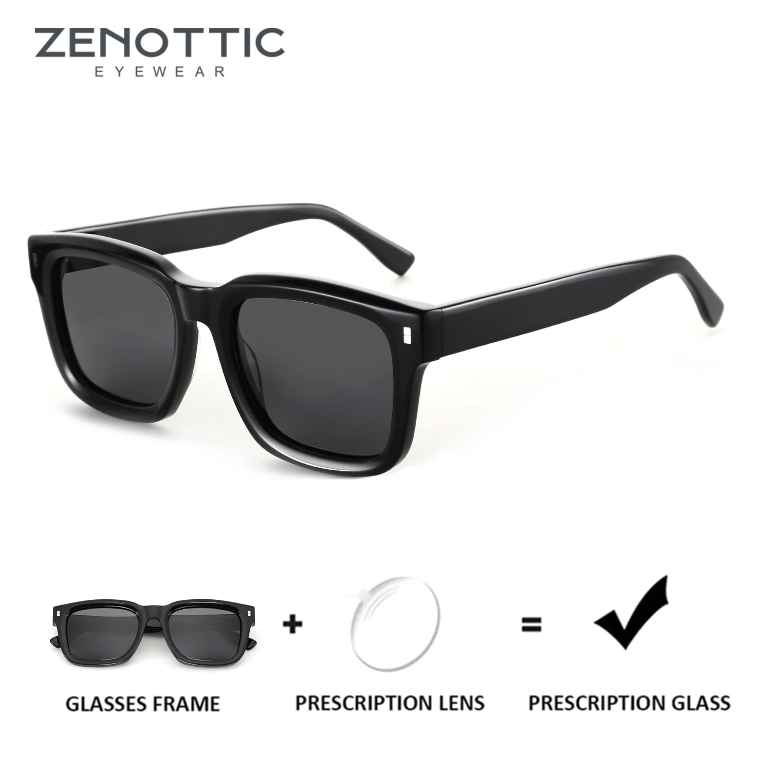 

ZENOTTIC Prescription Sunglasses Men Women Square Acetate Frame with Rivet Design Classic Optical Glasses