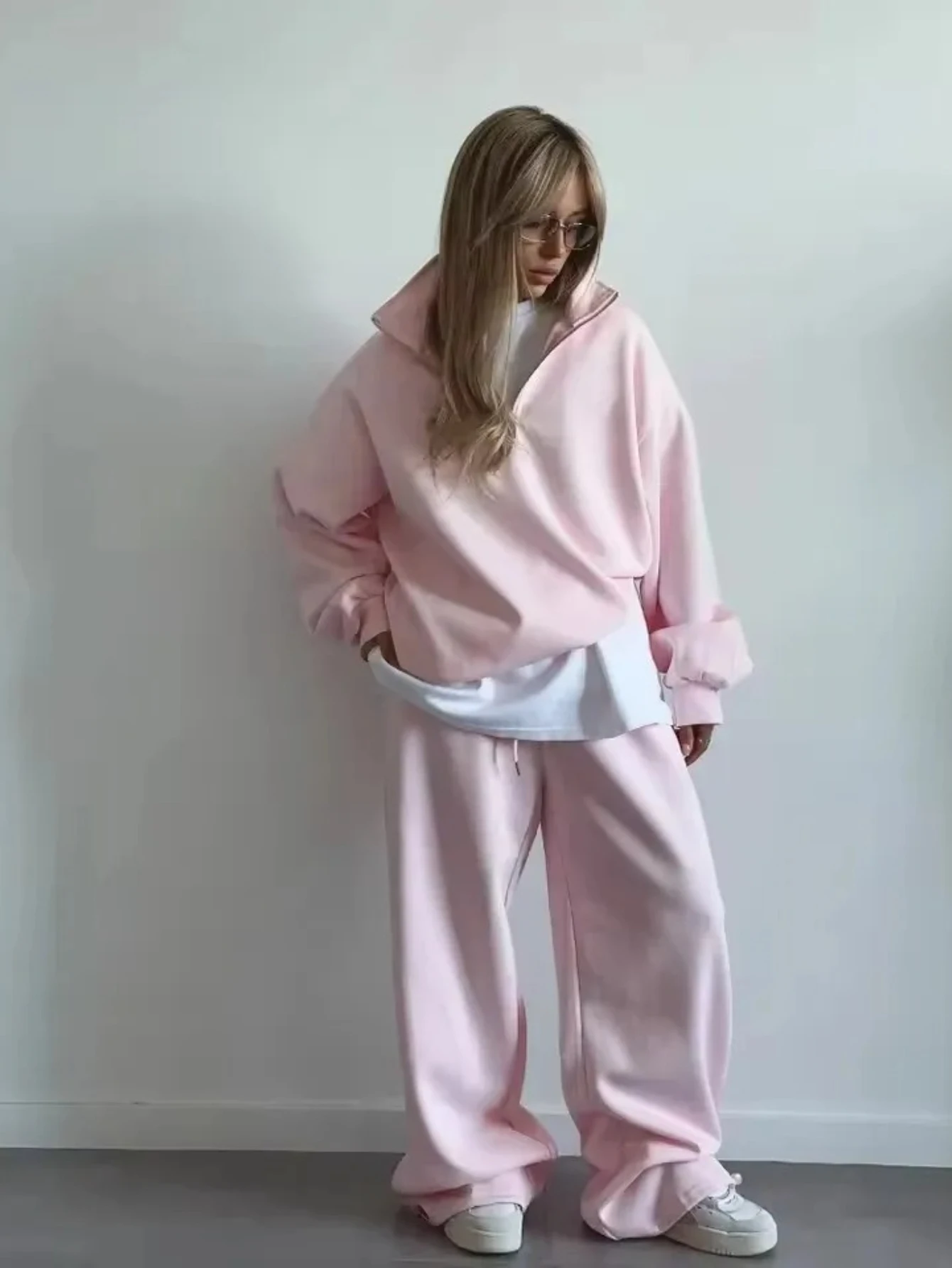 

Модный хлопковый пуловер с длинными рукавами, повседневный комплект с длинными брюками, спортивные штаны большого размера, женская толстовка из двух частей