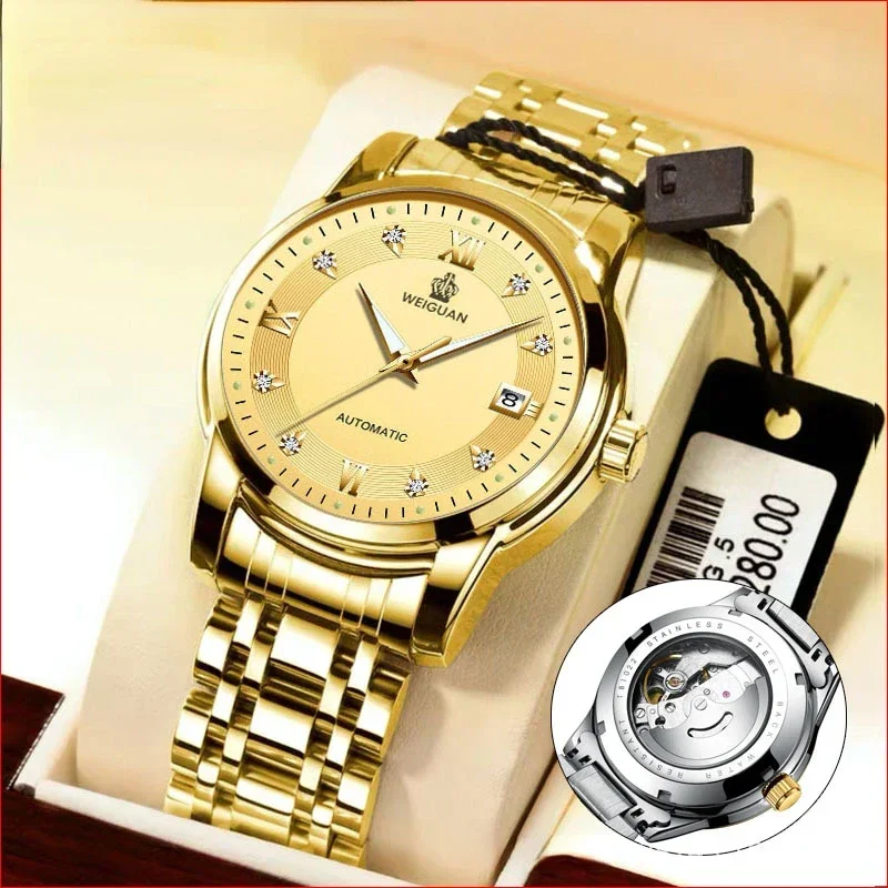 

Mens Mechanical Watches Luxury Business Fashion Wristwatch Stainless Steel Waterproof Calendar Automatic Watch Reloj Hombre