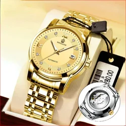 Mens Mechanical Watches Luxury Business Fashion Wristwatch Stainless Steel Waterproof Calendar Automatic Watch Reloj Hombre