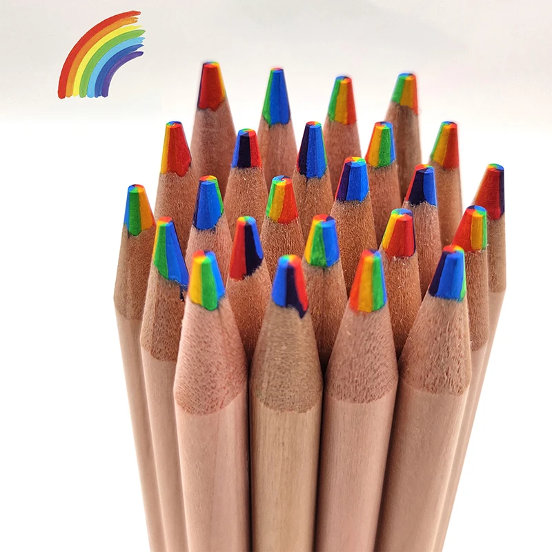 1PC 7 Colors Gradient Rainbow Pencils Wooden Jumbo-Colored Pencils Multicolored Pencil For Art Drawing Coloring Sketching Random