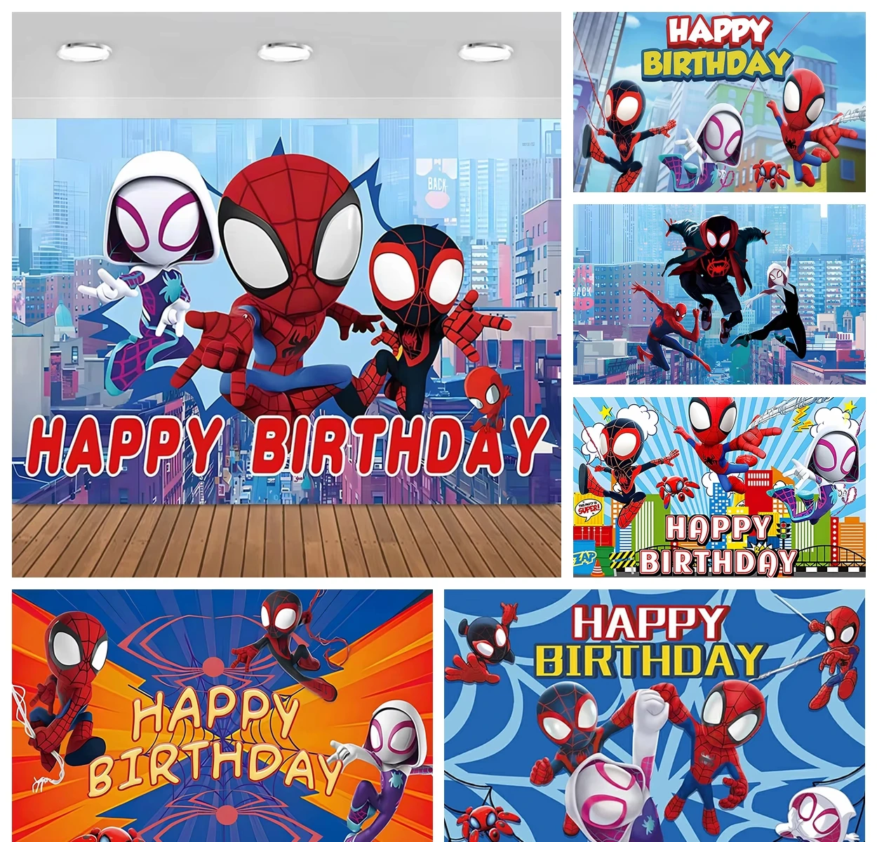

Cartoon Superhero Theme Background Curtain SpiderMan Banner Boy Children Birthday Party Decoration Photography Backdrop Props