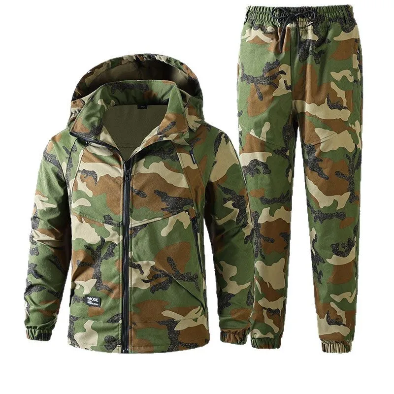 

Men's Spring Autumn Tactical Camouflage Set Waterproof Windproof Durable for Outdoor Training Work Military Style Jacket Pants