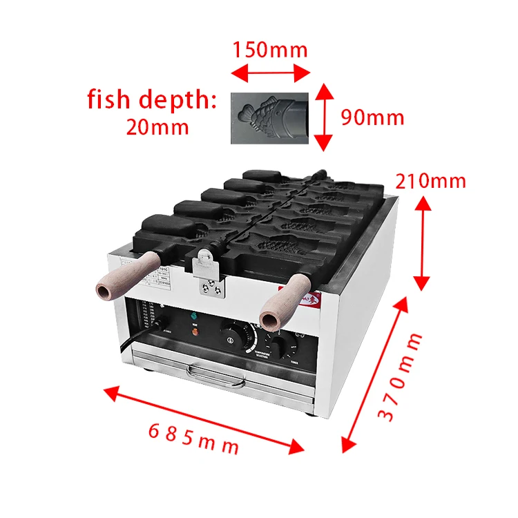 Wholesale Customized Cast Iron 5 In 1 Open Mouth Fish Shaped Taiyaki Waffle Maker Ice Cream Fish Cone Waffle Maker Machine