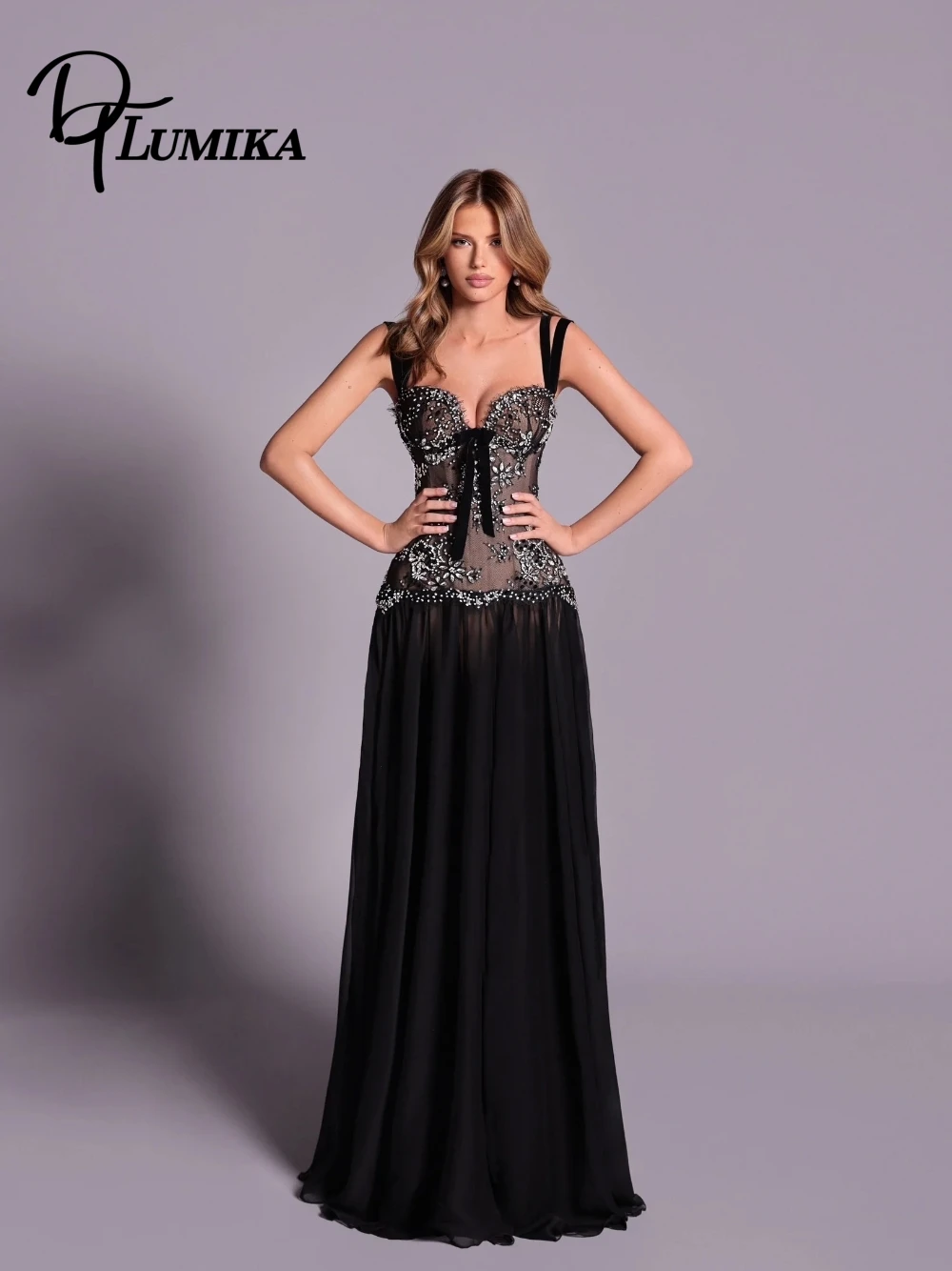 

Black A Line Illusion Top Evening Dress Delicate Crystals Sweetheart Neckline Sexy Prom Gown Customized Modern Corset Party Wear