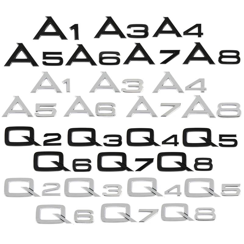 

3D ABS Letters Numbers Decals Emblem For Audi A3 A4 A5 A6 A7 A8 Q2 Q3 Q5 Q7 Car Rear Back Trunk Lid Nameplate Badge Logo Sticker