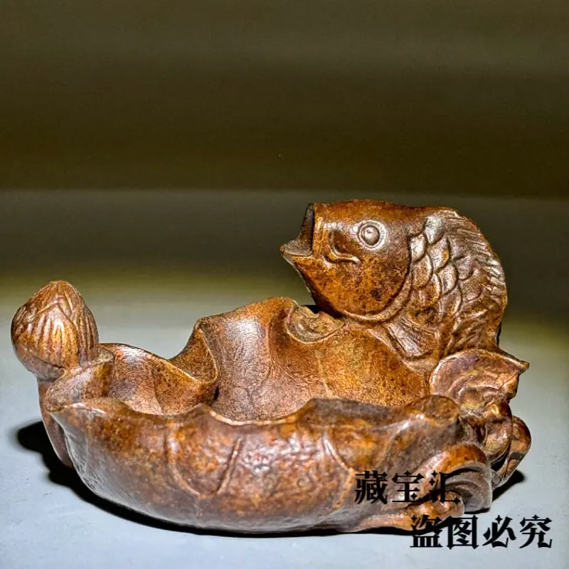 Old Collection Solid Thickened Fish Playing Lotus Brush Washer Ornament Nianyuyouyu Wealth Attracting Literati Calligraphy Tool