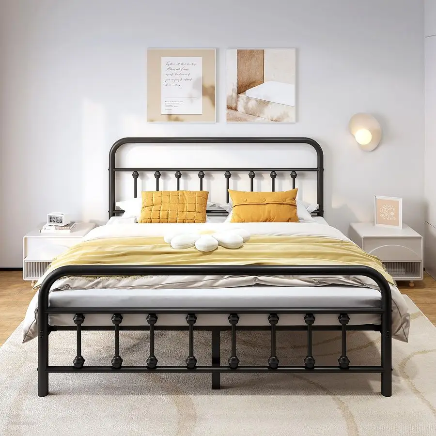 

Metal Bed Frame,Queen Size Bed Frame with Headboard,Structurally Stable, Heavy Duty Steel Slat Supported,Under Bed Storage,No B