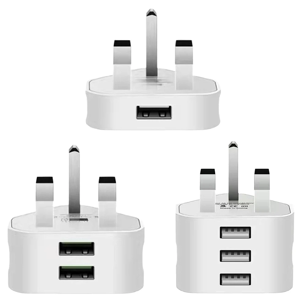 1/2/3 USB Ports Wall Charger Adapter 3 Pin Travel Plug Adapter UK Plug Portable Charger for Iphone/Samsung/Huawei