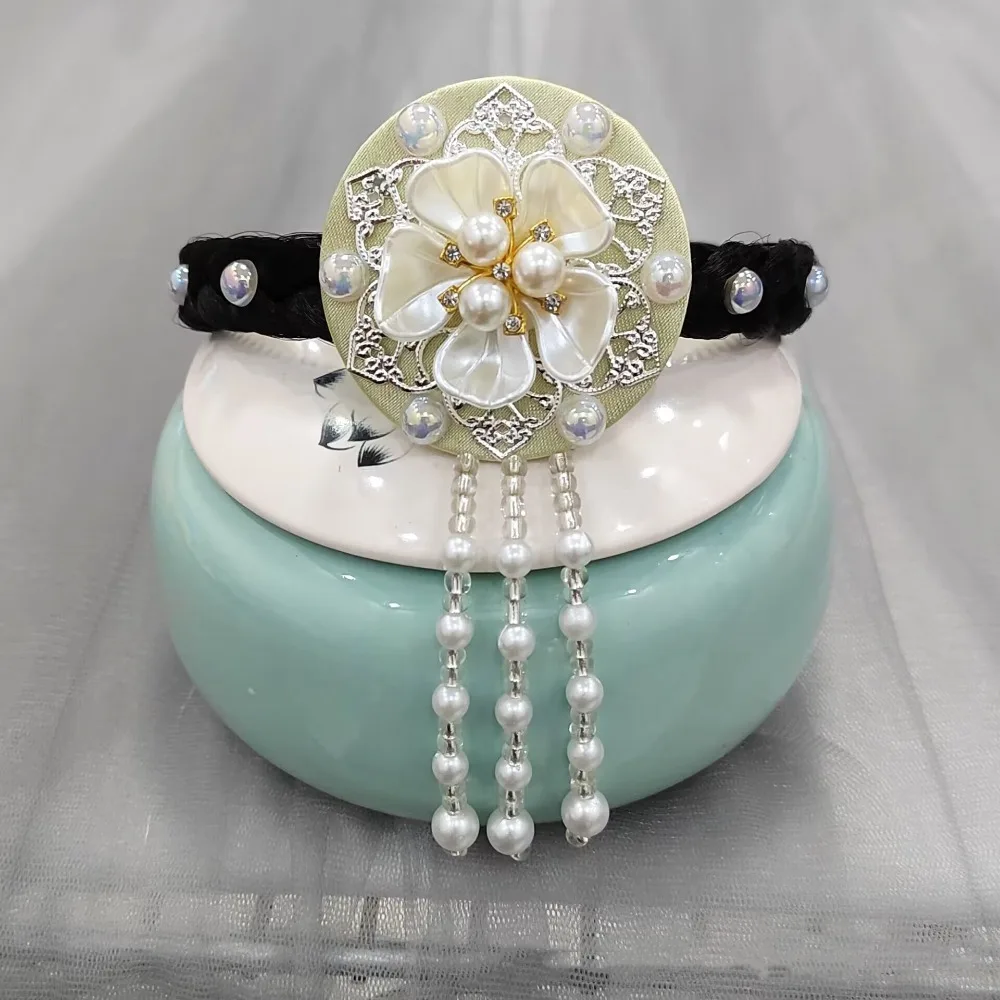 

Retro Flower Korean Headband Pearl Tassel Hanbok Hairband Beaded Ethnic Style Stage Dance Hair Hoop Wedding