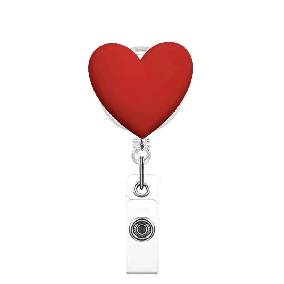 cute heart Retractable Badge Reel with Metal Clip，Nurse & Doctor ID Card Clips with Secure Clasp and Lanyard Loop, Healthcare Ba