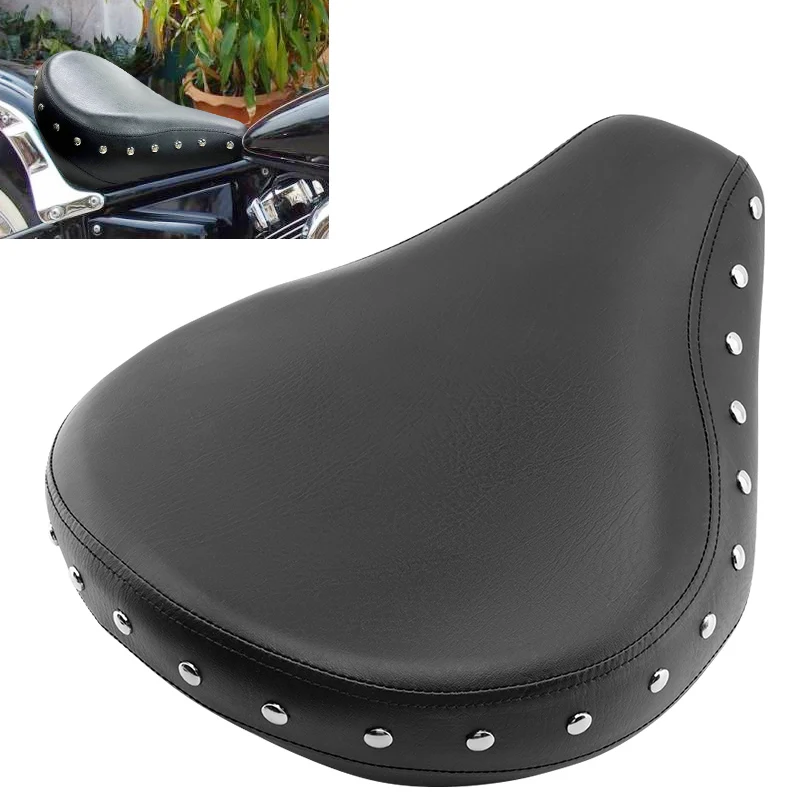 

Black Motorcycle Accessories Front Driver Cushion Solo Seat With Rivet PU Leather For Yamaha Dragstar VSTAR XVS 400 650 98-22