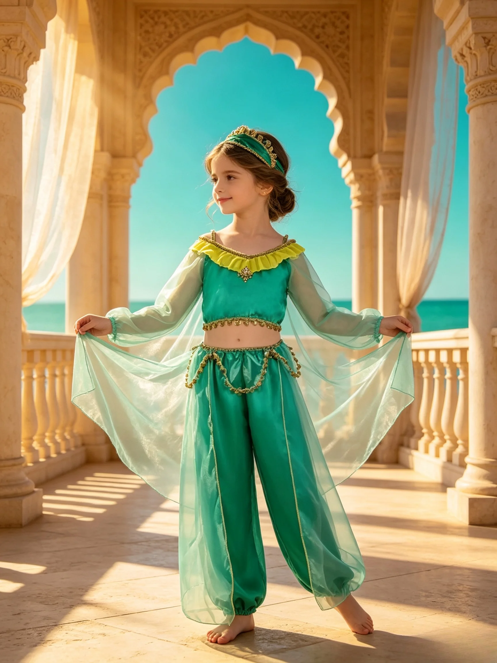 Conjunto de disfraz de princesa Jasmine para niñas con diadema para fiesta de cosplay temática de Aladdin para Halloween
