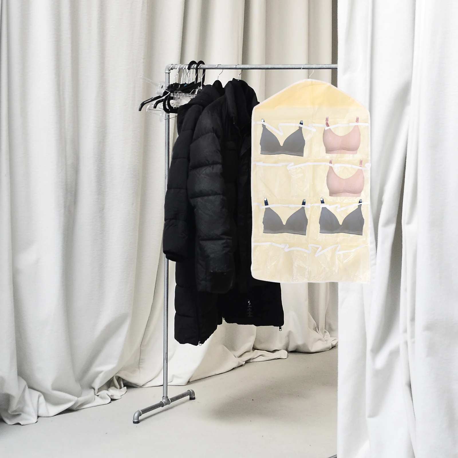 

16 Pockets Closet Hanger Organizers Hanging Clothes for Door Underwear Grey Clear Travel