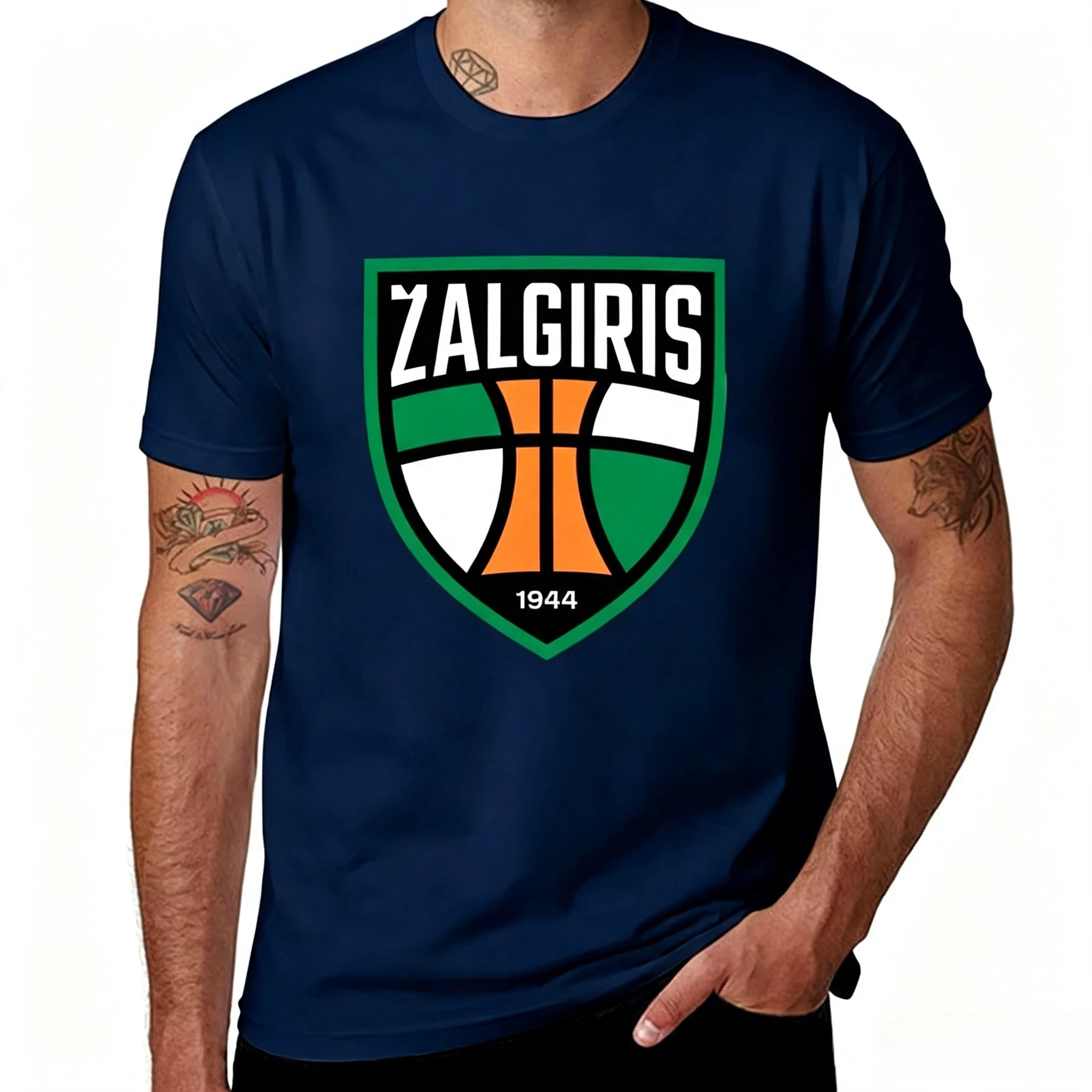 Herren ZALGIRIS 1944 Basketball-Logo T-Shirts Vintage Sportteam-Print Baumwoll-T-Shirt Lässiges Atmungsaktives Streetwear-Oberteil Bequem – Detail 6