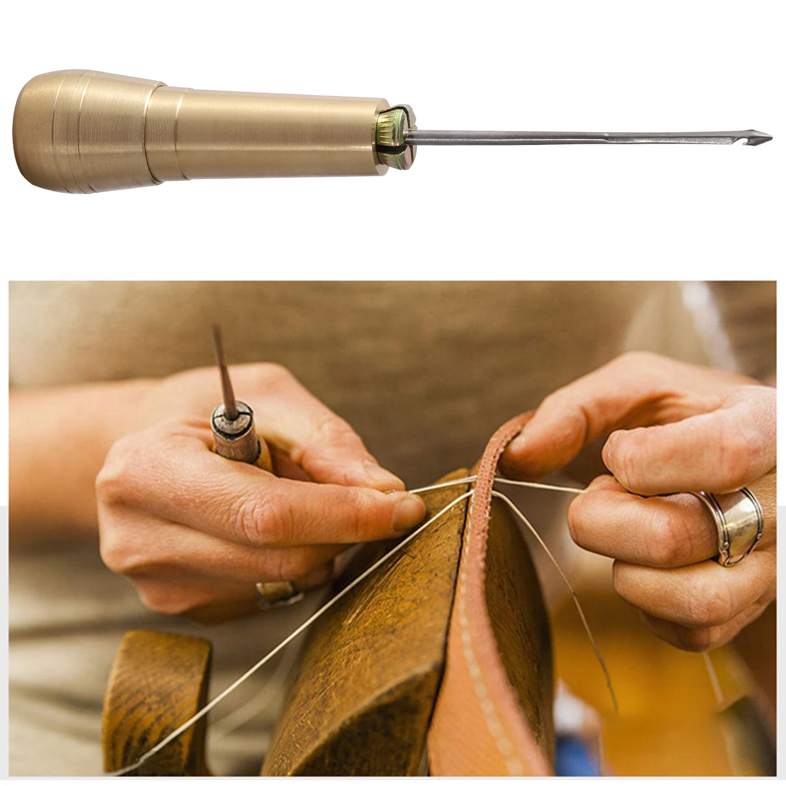 Leather Sewing Kit DIY Leather Sewing Awl Needle with Copper Handle Set Leather Canvas Tent Shoes Repairing Tool