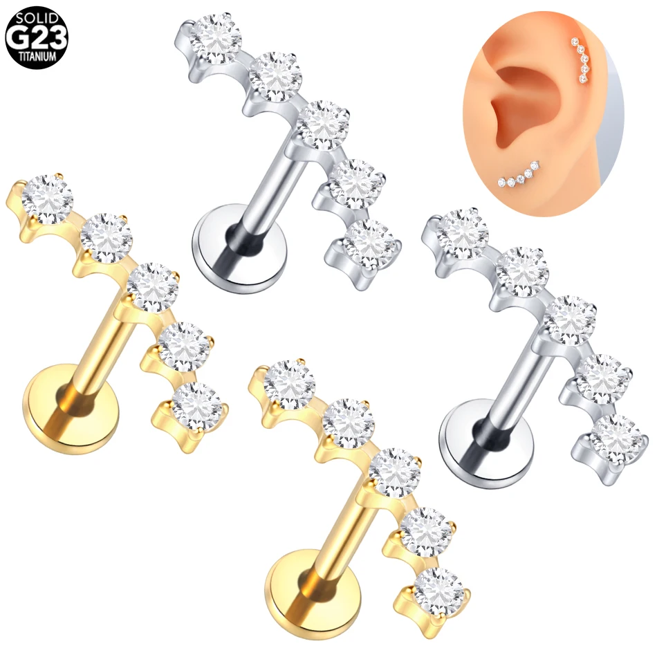 1Pc G23 Titanium Zircon Ear Stud Labret Stud Lip Ring Internal Thread Cartilage Helix Lobe Conch Earrings for Women 16G