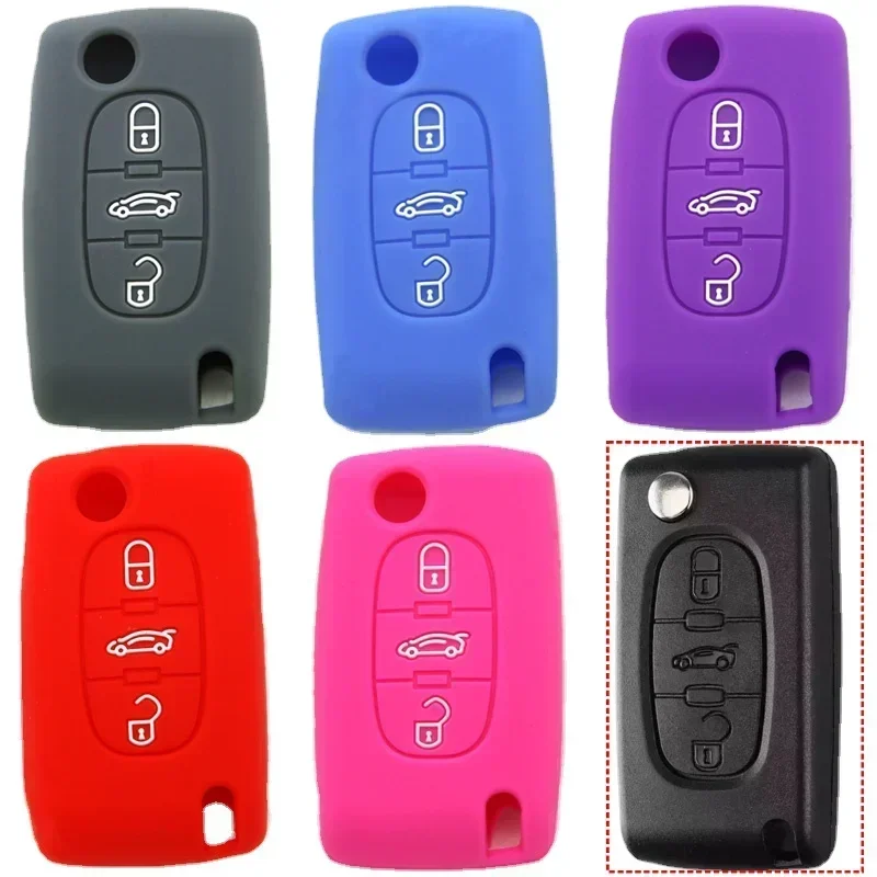 

Silicone Car Key Case Cover For Citroen C3 C6 Xsara Picasso Berlingo 3 Button Folding Flip Remote Key