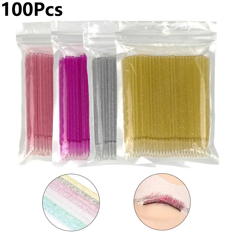 

100Pcs Disposable Crystal Microbrush Colorful Eyelash Removing Swab Women's Eyelash Extension Makeup Brush Travel Beauty Tools