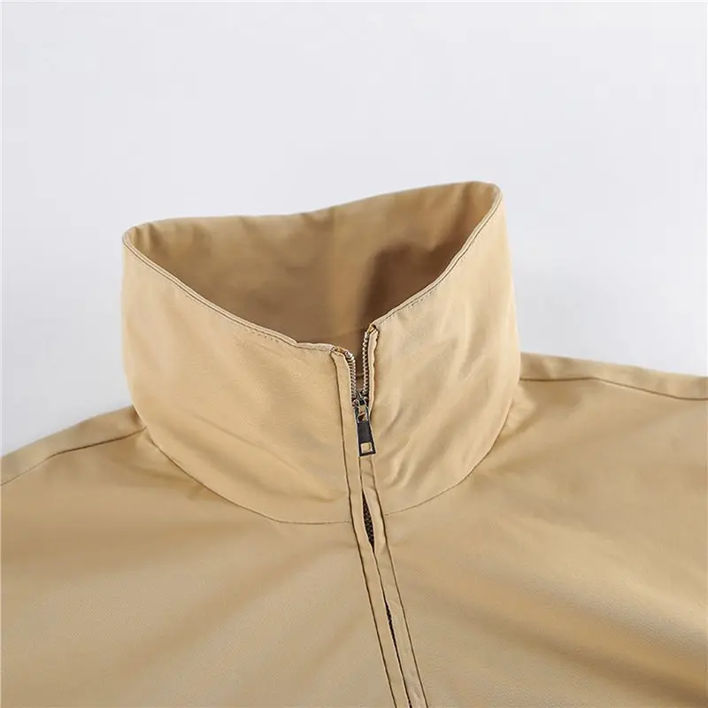 TEXU Women Stand Collar Half Zip Pocket Drop Shoulder Long Sleeve Oversized Windbreaker Pullover Jacket Khaki S