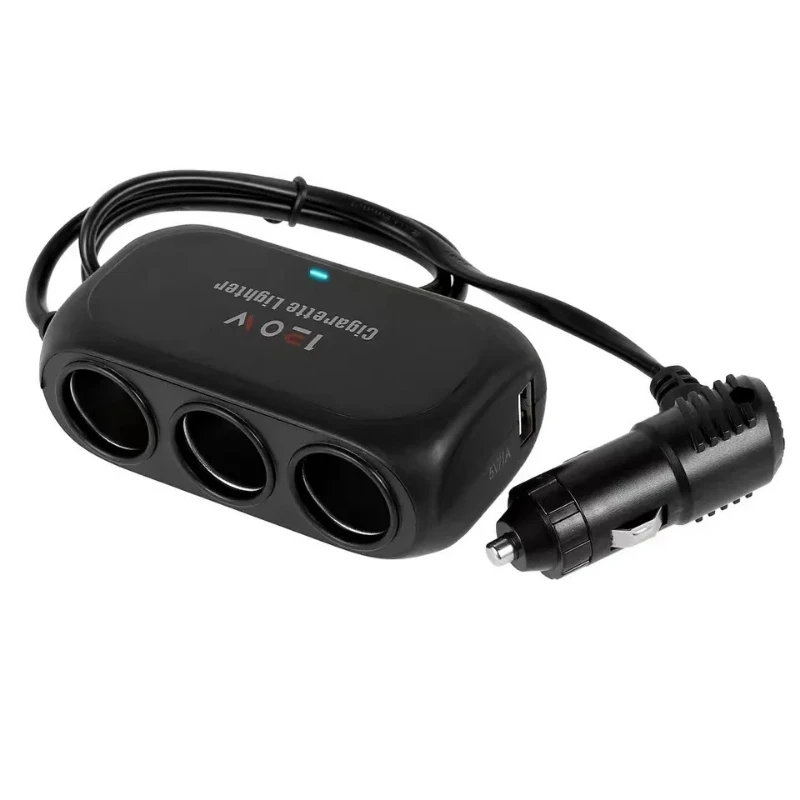 Triple Port 12V 24V Car Charger with Dual USB Fast Charging and LED Light for iPhone Android GPS Dash Cam gallery 4