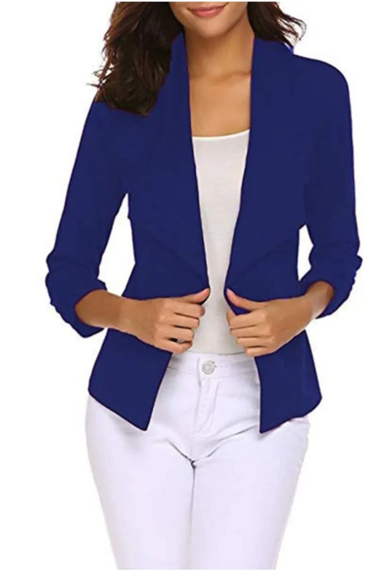 Womens Blazer Casual Open Front Work Office Blazer Jacket 3/4 Sleeve Lapel Coats with Removable Shoulder Pads