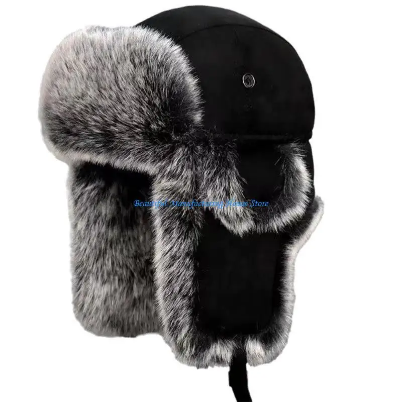 E56A Unisex Furry Lined Trapper Hat Winter Earflap Hat for Men Women Skating Skiing 5