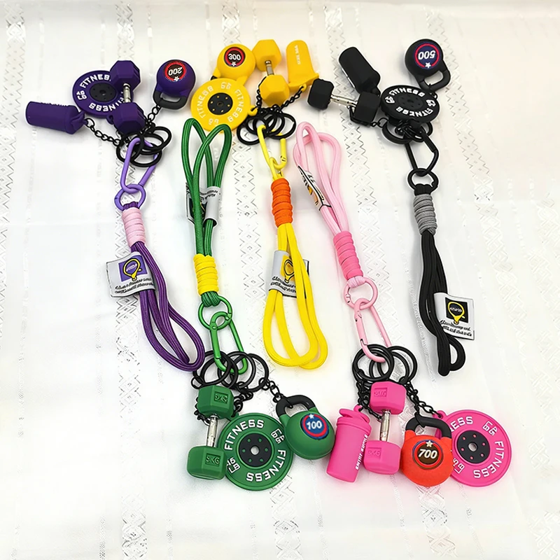 Cute Hand-Woven Fitness Keychain Weight Plate Anti-Lost Gym Lover Key chain Ins DIY Nylon Rope Pendant Gym Gifts