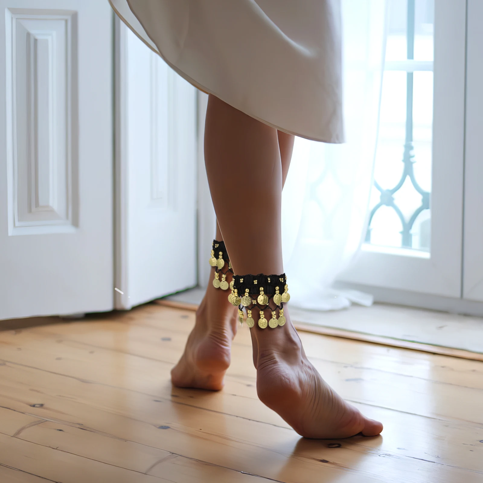 2Pcs Belly Dance Anklet Coin Jewelry Performance Foot Anklets Costume Accessories Women Jewelry Belly Dancing Skirt