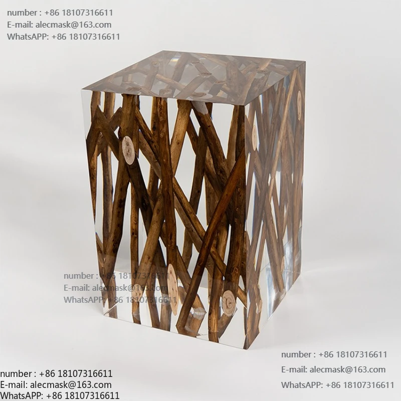 

Crystal log tea stool ornament acrylic soft seat stool wooden pier edge few chairs