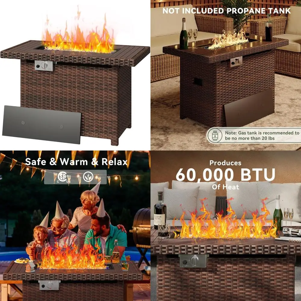 

Rectangular Outdoor Gas Fire Pit Table with 60,000 BTU, Removable Lid, Waterproof Cover, and Lava Rocks