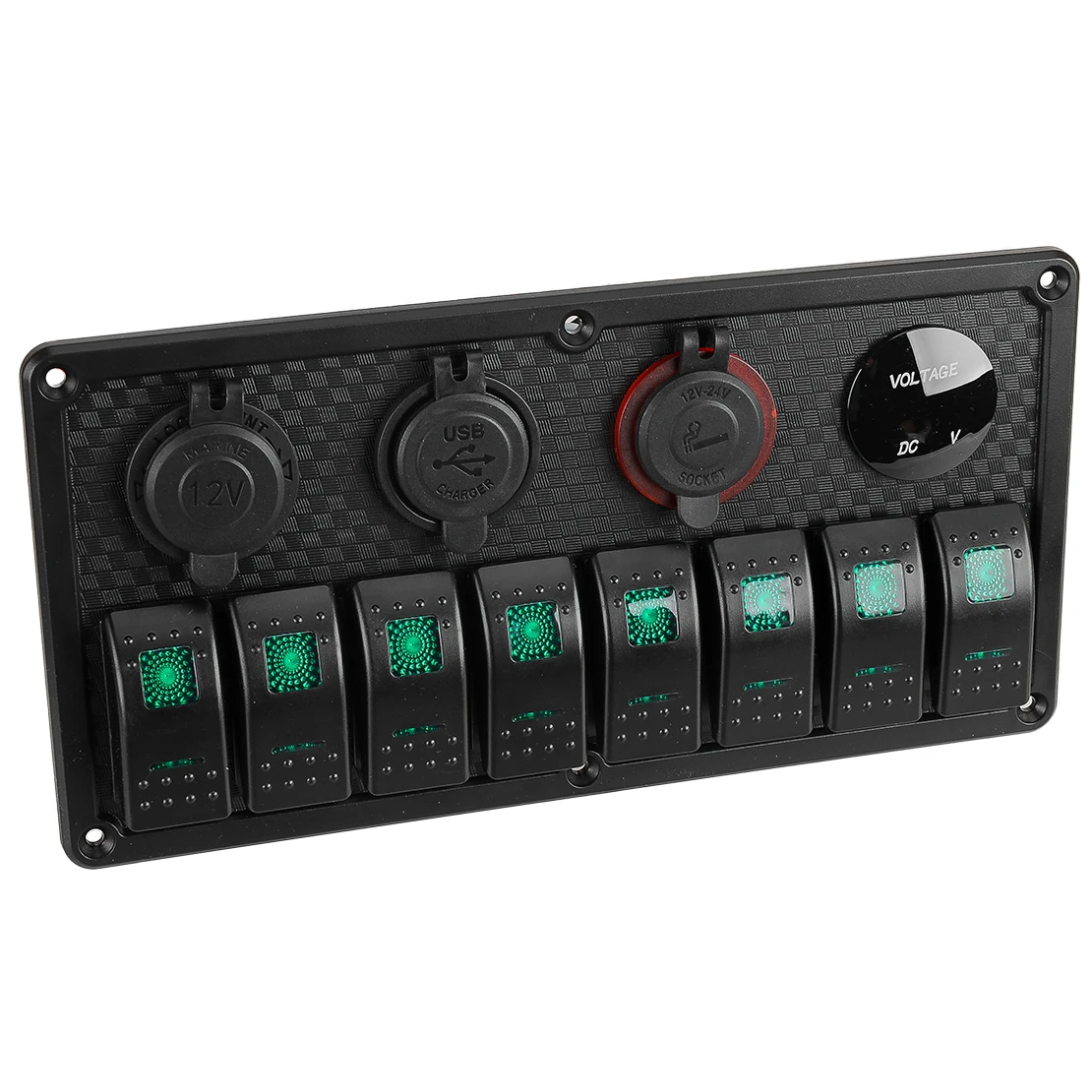 

8 Gang Green LED Universal Car Marine Boat SUV RV Truck Toggle Rocker Switch Panel Circuit Breaker