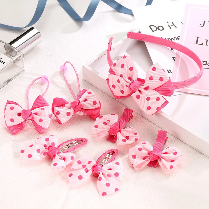 

50Set/Lot 7Pcs/Set DIY Simple Multi Fabrics Hair Clips Suits Bowknot Dots Girls HeadBands Styling Tools Accessory HA1608