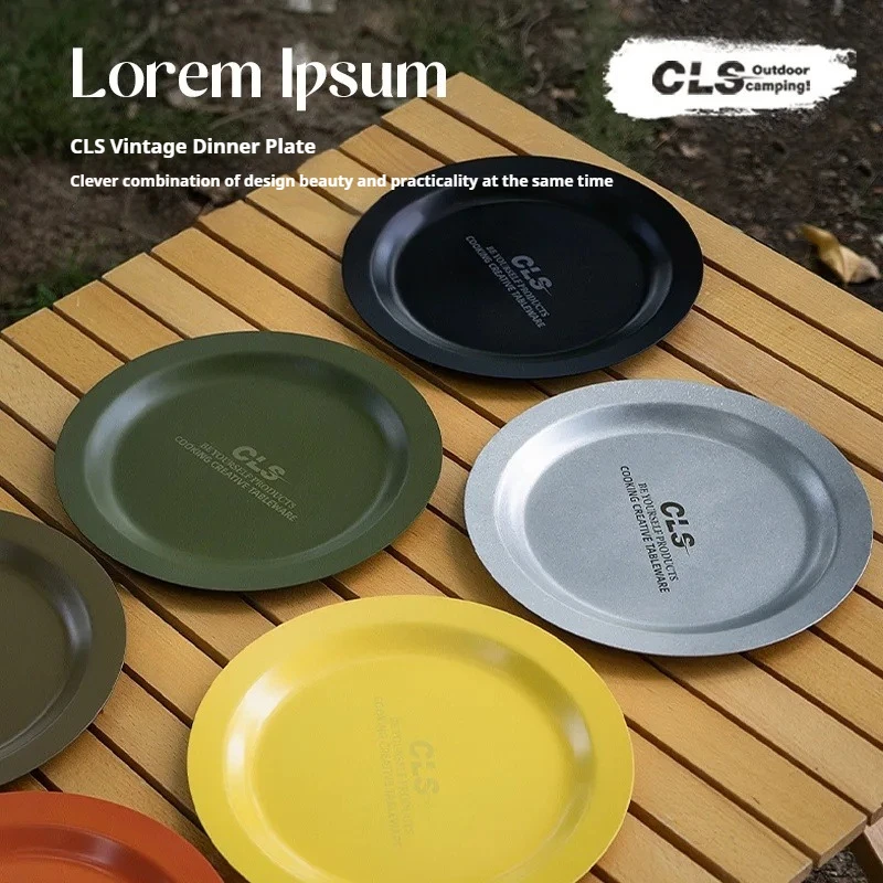 

CLS Outdoor Plate 304 Stainless Steel Non-stick Coating Camping Portable Tray Plate Vintage Picnic Household Steak Tableware