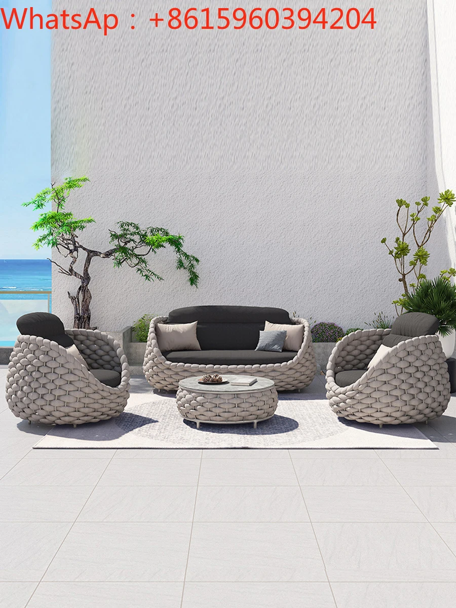 Outdoor sofa courtyard villa balcony rattan chair outdoor balcony furniture open-air garden waterproof sunscreen rattan leisure