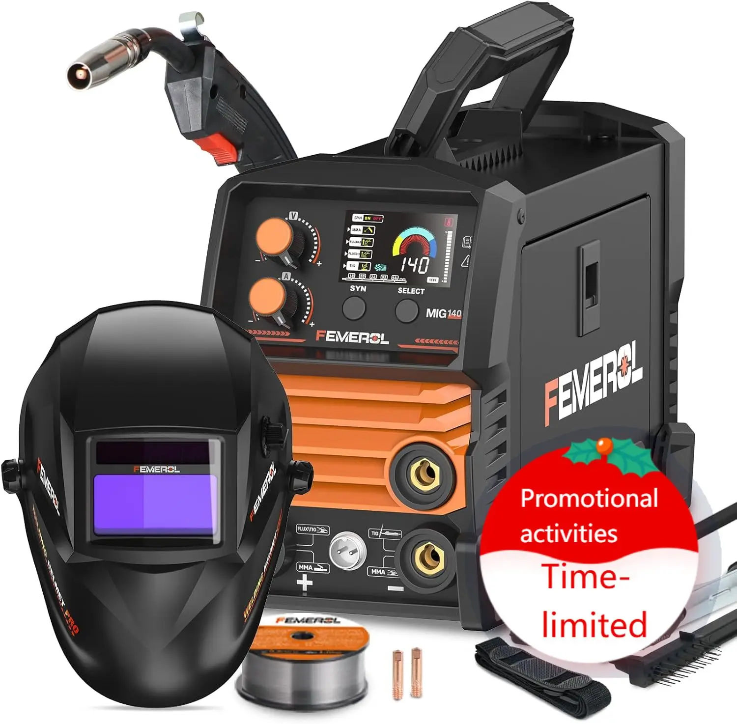 

Сварочный аппарат 3-в-1 (MIG, Flux Core, Lift TIG, Stick) 110В, портативный, инверторный IGBT, синергетическое управление, LED-дисплей, сварочные маски