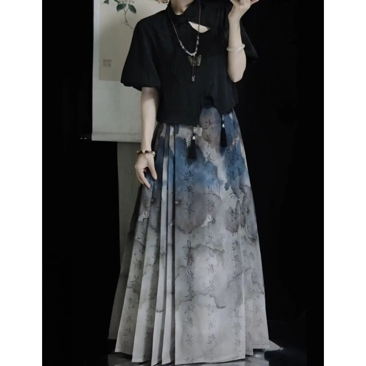 Summer Ming Hanfu Set Women Short Sleeve Blouse Gradient Horse Face Skirt New Chinese Style Daily Casual Matching Outfit