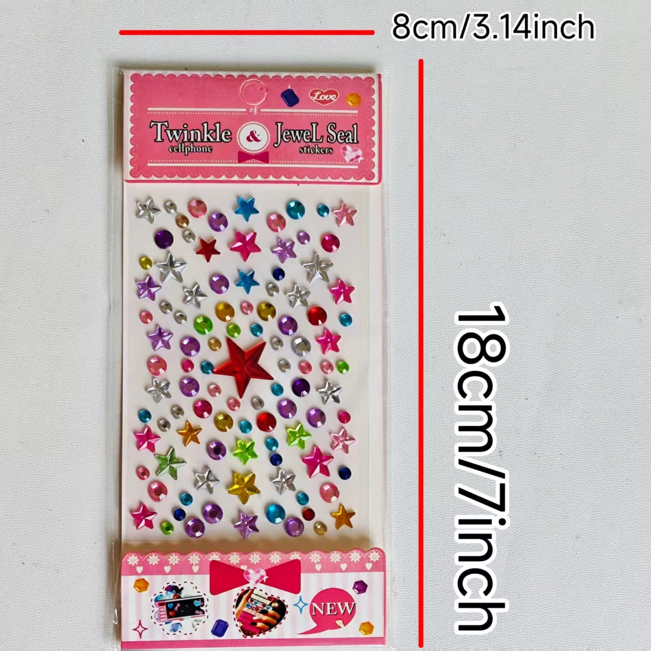 3 Sheets of Colorful Diamond Stickers, Heart, Star, Plum Blossom Rhinestone Stickers, Colorful Mix and Match, Suitable for Handmade Face Decoration and Five-Pointed Star Embellishments