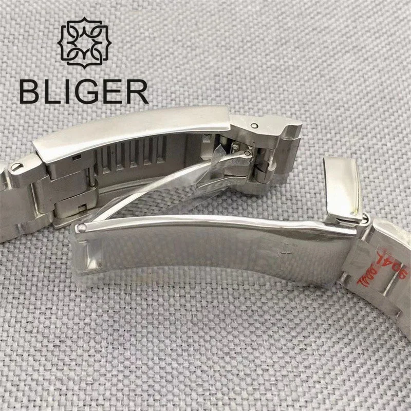 BLIGER 36/39mm Steel Strap Watch For Men Blue Dial Green Luminous NH35A Automatic Movement Glide Lock Clasp Sapphire Glass