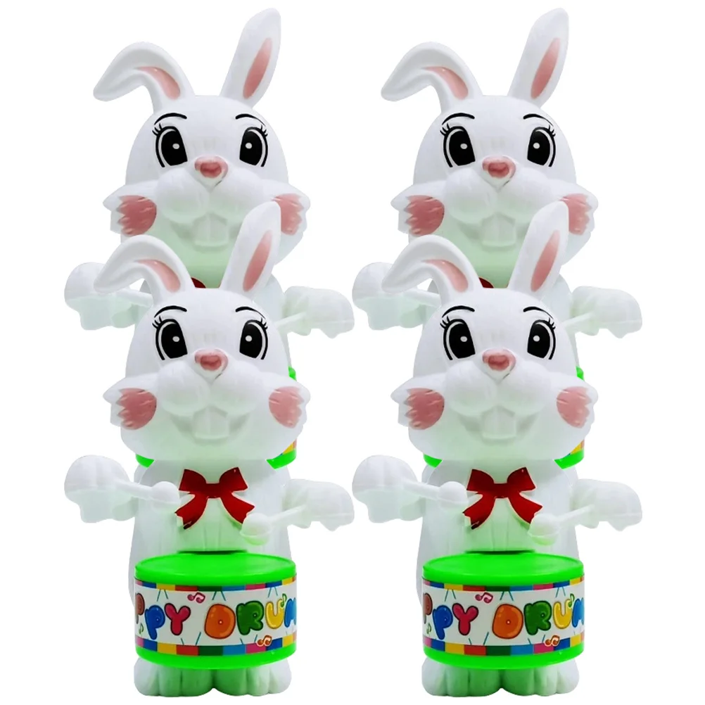 

4 Pcs Toys Drumming Bunny for Toddlers Wear-resistant Kids Clockwork Plaything Spring Abs Portable Wind-up Child