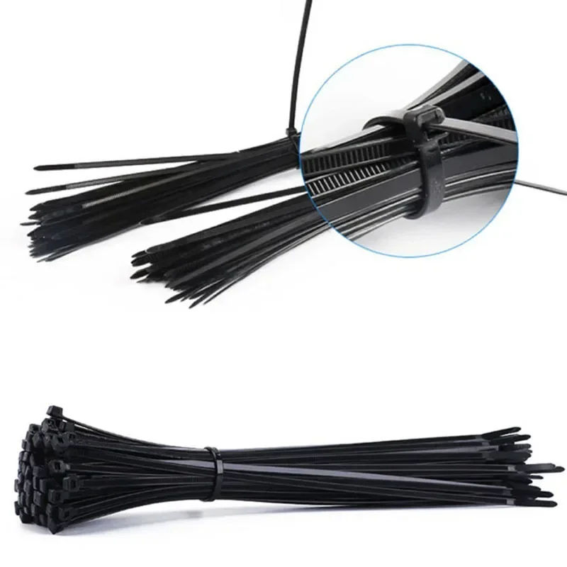 100 Pieces Nylon Self-Locking Ties Bundling Tape Black Durable Anti-Corrosion and Anti-Freeze High Toughness Bundling Rope Ties