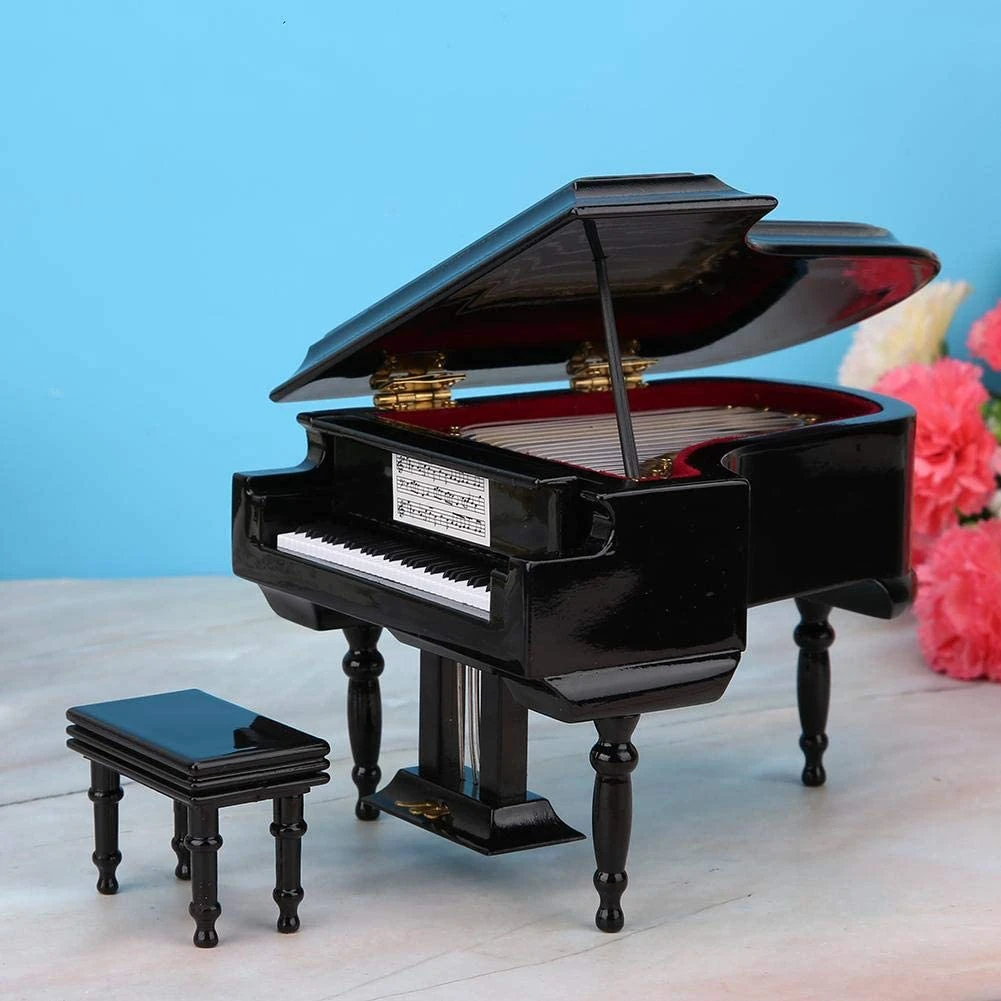 Miniature Grand Piano Model Kit Musical Instrument with Chair,for Home Office Decoration(Black, Without Music) Small