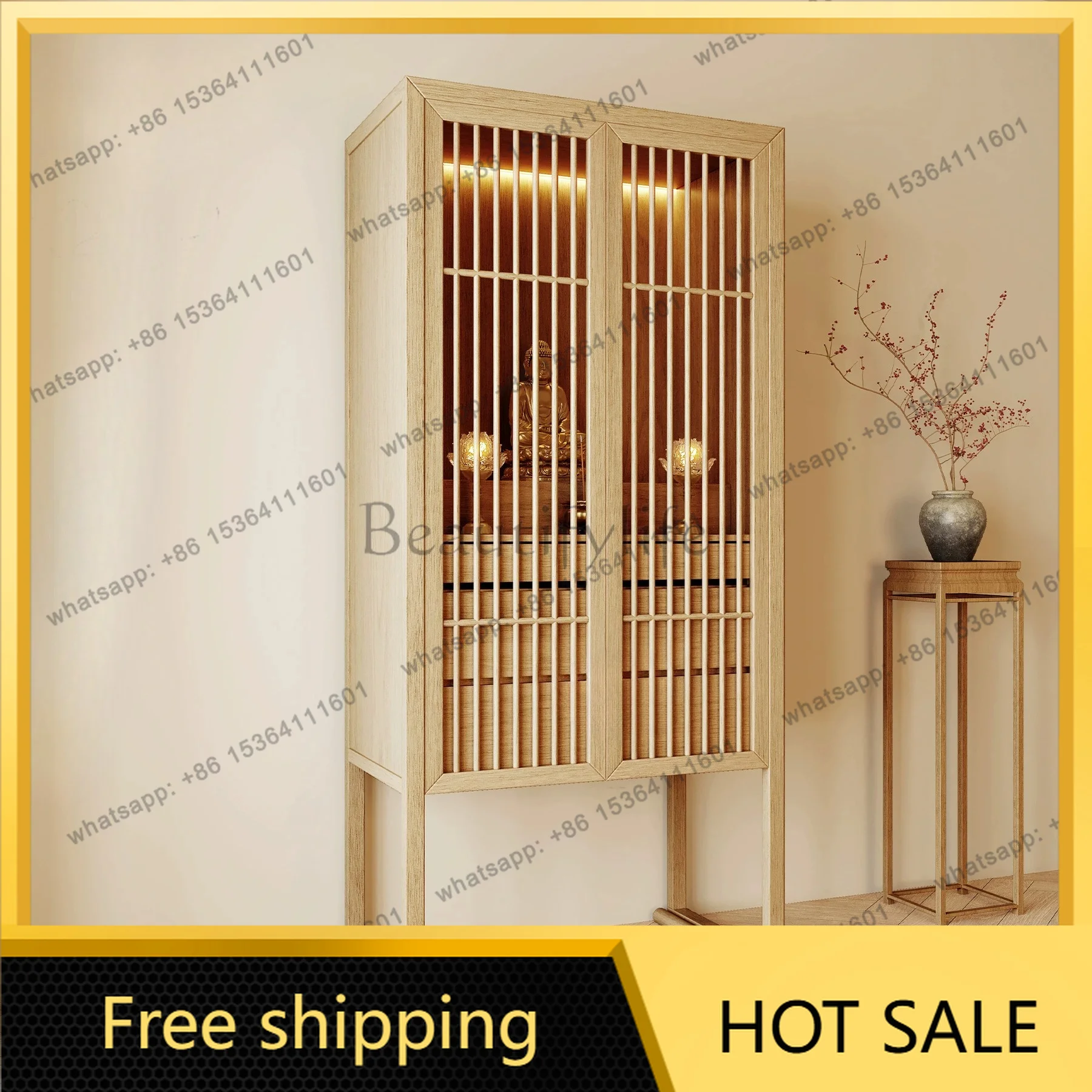 YJ Household New Chinese Buddha Hall Shrine Cabinet Standing Altar Incense Table Home Worship Stand For Guanyin God of Wealth