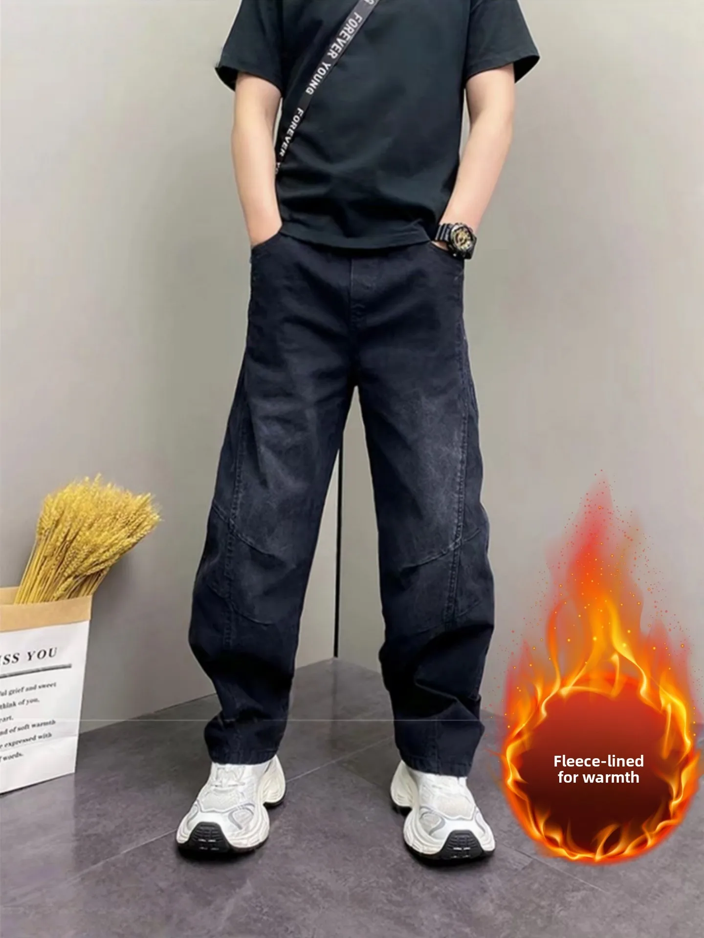 

Мужские повседневные брюки в стиле ретро-американский фэшн, на подкладке, зимние, новые, стильные, удобные, универсальные, прямого кроя, уличный стиль