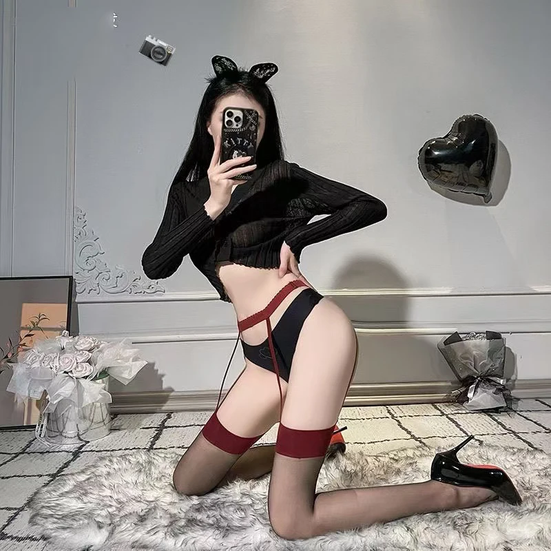 

Новые эротические черные шелковые чулки-ботфорты с подвязками, прозрачные женские колготки выше колена, красные сексуальные чулки