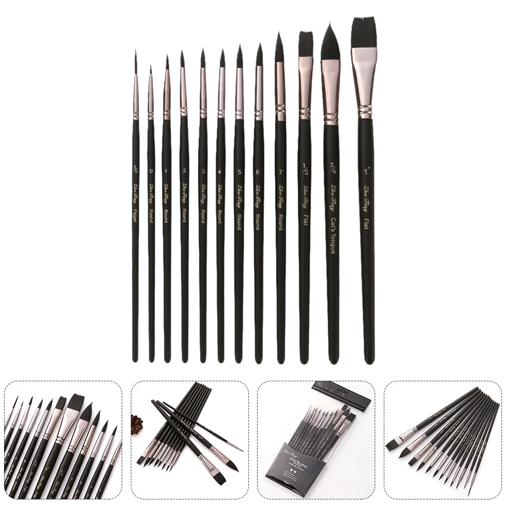 

12 Pcs Watercolor Brush Round Washi Sticker Paint Fine Detailing Liner Pen Painting Tools Oil